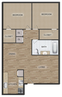 the floor plan for a two bedroom apartment at The  Crossings at 31st