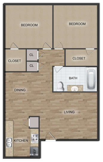 the floor plan for a two bedroom apartment at The  Crossings at 31st