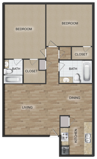 the floor plan for a two bedroom apartment at The  Crossings at 31st