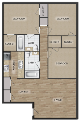 the floor plan for a two bedroom apartment at The  Crossings at 31st