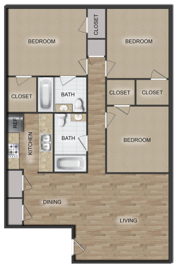 the floor plan for a two bedroom apartment at The  Crossings at 31st